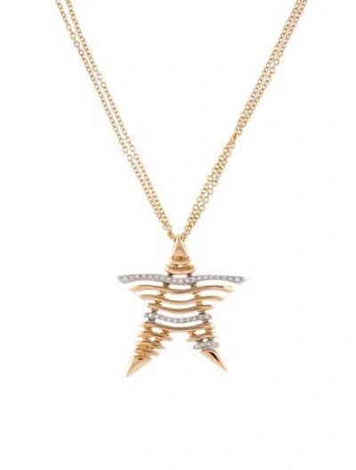Pre-owned Roberto Coin 18k Diamond Elephantino Star Pendant Necklace, 16.5" In Multi