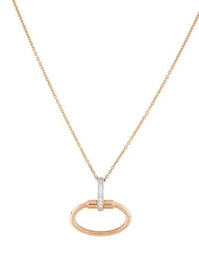 Pre-owned Roberto Coin 18k Diamond Horizontal Oval Pendant Necklace, 16" In Multi
