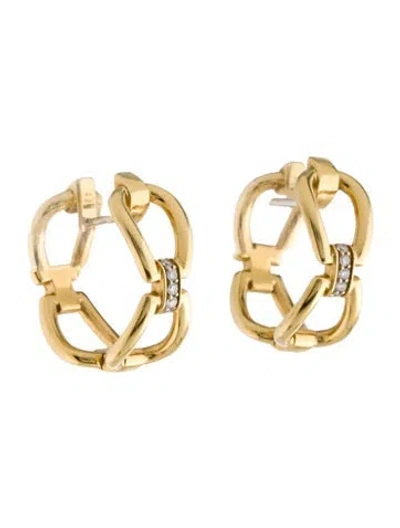 Pre-owned Roberto Coin 18k Diamond Link Hoop Earrings In Multicolor