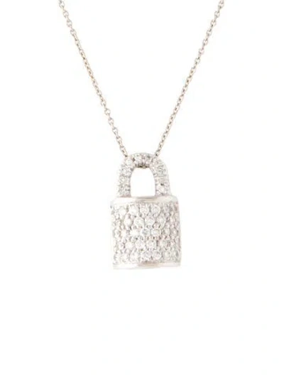 Pre-owned Roberto Coin 18k Diamond Lock Pendant Necklace, 18" In Multicolor
