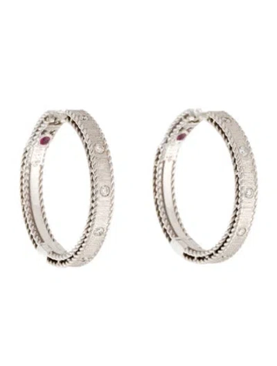 Pre-owned Roberto Coin 18k Diamond Medium Princess Hoop Earrings In Multi