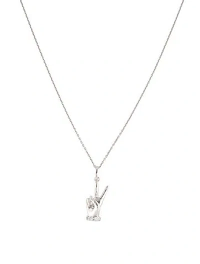 Pre-owned Roberto Coin 18k Diamond Peace Hand Pendant Necklace, 18" In Multi