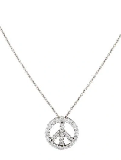 Pre-owned Roberto Coin 18k Diamond Peace Sign Pendant Necklace, 16" In Multi