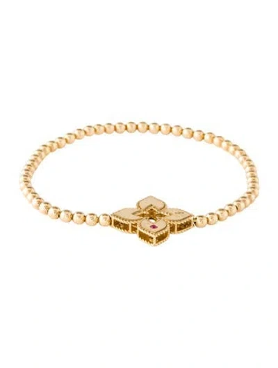 Pre-owned Roberto Coin 18k Diamond Petite Venetian Princess Classic Flower Stretch Bracelet, 6.25" In Multicolor
