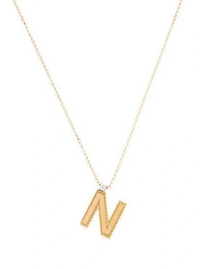 Pre-owned Roberto Coin 18k Diamond Princess Block Letter 'n' Pendant Necklace, 17.5" In Multi