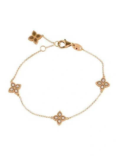 Pre-owned Roberto Coin 18k Diamond Princess Flower Station Bracelet, 6.75" In Multi