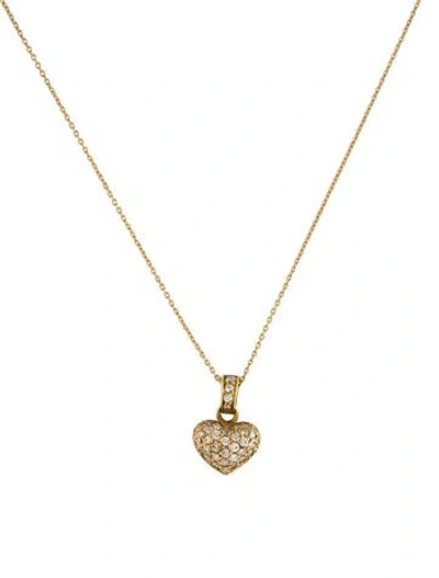 Pre-owned Roberto Coin 18k Diamond Puffed Heart Pendant Necklace, 16" In Multi