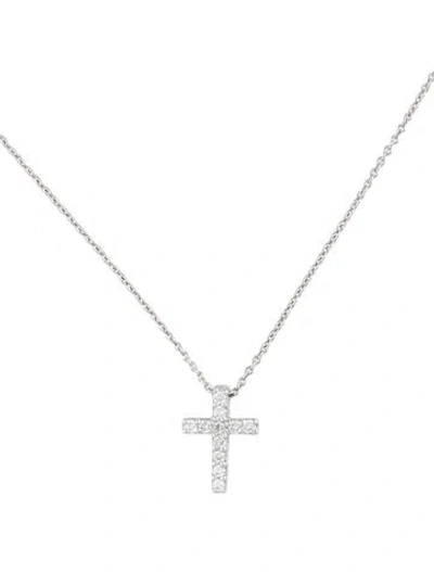 Pre-owned Roberto Coin 18k Diamond Small Cross Pendant Necklace, 18" In Multicolor