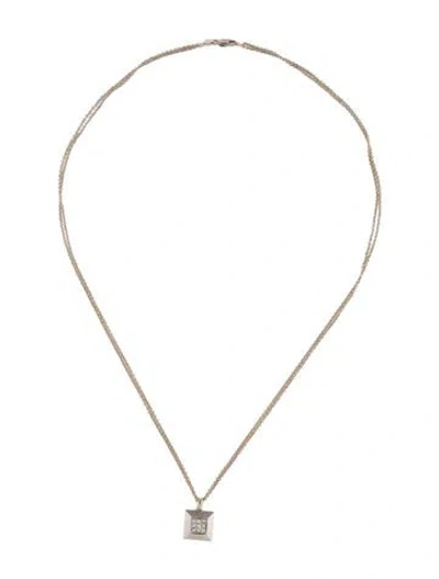 Pre-owned Roberto Coin 18k Diamond Square Pendant W/ Double Link Chain, 18" In Multi