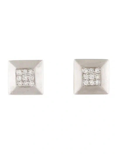 Pre-owned Roberto Coin 18k Diamond Square Stud Earrings In Multi
