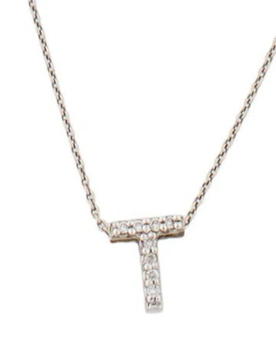 Pre-owned Roberto Coin 18k Diamond Tiny Treasures 't' Pendant Necklace, 18" In Multi