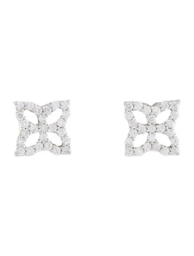 Pre-owned Roberto Coin 18k Diamond Venetian Princess Small Flower Stud Earrings In Multi