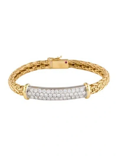 Pre-owned Roberto Coin 18k Diamond Woven Spiga Bracelet, 6.5" In Multi
