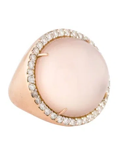 Pre-owned Roberto Coin 18k Diamond-accented Rose Quartz & Mother Of Pearl Doublet Cocktail Ring In Multi