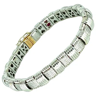 Pre-owned Roberto Coin 18k Gold & Diamond Appassionata One Row Woven Bracelet In Multi