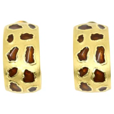 Pre-owned Roberto Coin 18k Gold Enamel Leopard Pattern Earrings In Multi