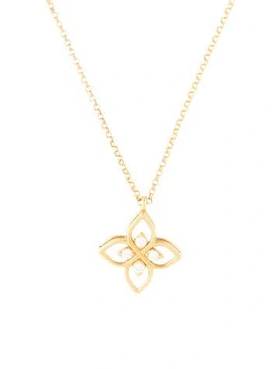 Pre-owned Roberto Coin 18k Mother Of Pearl & Diamond Venetian Princess Flower Pendant Necklace, 16" In Multicolor