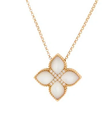 Pre-owned Roberto Coin 18k Mother Of Pearl & Diamond Venetian Princess Pendant Necklace, 18" In White