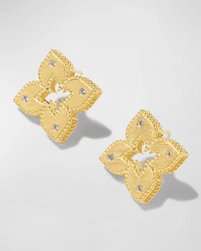 Roberto Coin 18k Petite Venetian Princess Satin And Diamond Flower Stud Earrings In Gold