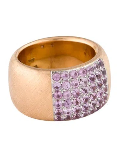 Pre-owned Roberto Coin 18k Pink Sapphire & Diamond Wide Band In Multi