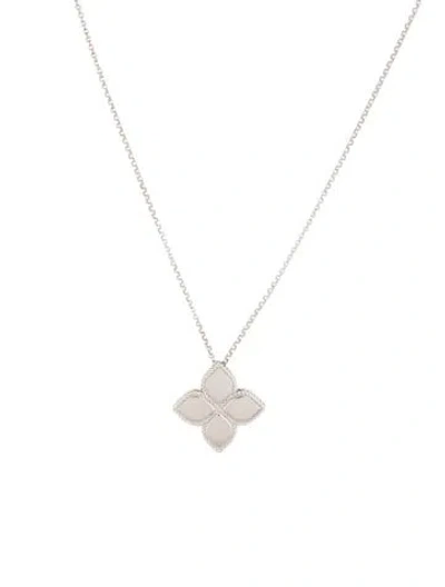 Pre-owned Roberto Coin 18k Princess Flower Pendant Necklace, 17.5" In Multi
