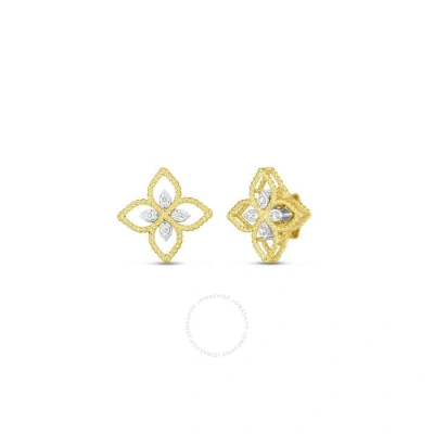 Roberto Coin 18k Principessa Small Open Flower Diamond Stud Earring In Yellow