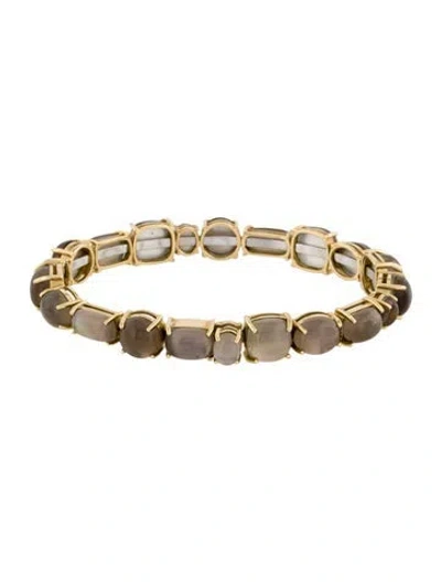 Pre-owned Roberto Coin 18k Quartz & Mother Of Pearl Doublet Bangle, 6.75" In Multi
