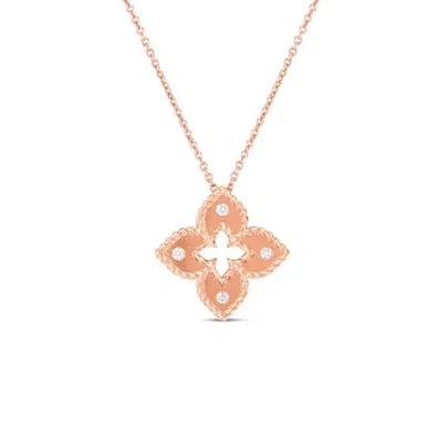 Roberto Coin 18k Rose Gold Petite Venetian Princess Diamond & Satin Finish Small Flower Necklace - 7