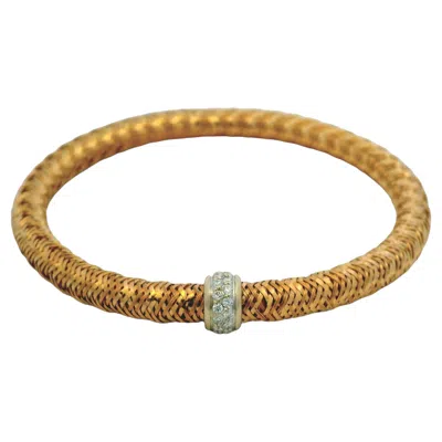 Pre-owned Roberto Coin 18k Rose Gold Primavera Diamond Weave Bangle Bracelet In Red