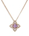 Roberto Coin 18k Rose Gold Venetian Princess Carnival Amethyst & Diamond Flower Pendant Necklace, 16-17 In Purple/pink