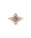 ROBERTO COIN 18K ROSE GOLD VENETIAN PRINCESS CARNEVALE AMETHYST & DIAMOND FLOWER RING