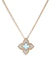 Roberto Coin 18k Rose Gold Venetian Princess Carnival Blue Topaz & Diamond Flower Pendant Necklace, 16-17 In Blue/pink