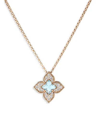 Roberto Coin 18k Rose Gold Venetian Princess Carnival Blue Topaz & Diamond Flower Pendant Necklace, 16-17 In Blue/pink