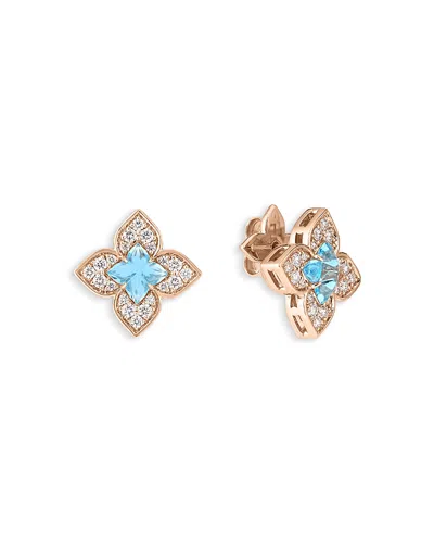 Roberto Coin 18k Rose Gold Venetian Princess Carnival Blue Topaz & Diamond Flower Stud Earrings