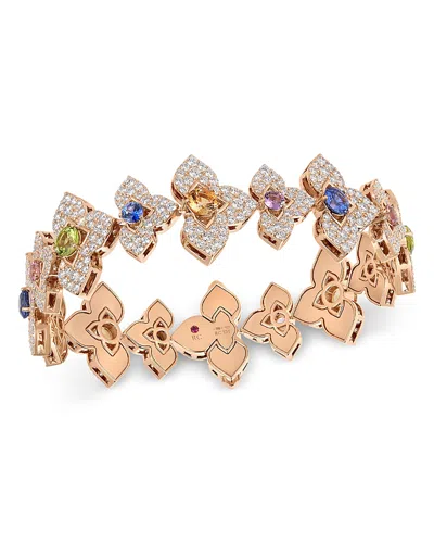 Roberto Coin 18k Rose Gold Venetian Princess Carnival Multi Gemstone & Diamond Flower Link Bracelet