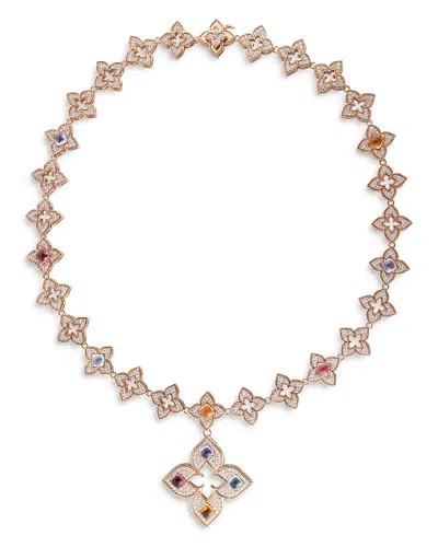 Roberto Coin 18k Rose Gold Venetian Princess Carnival Multi Gemstone & Diamond Flower Pendant Statement Necklace, In Pink