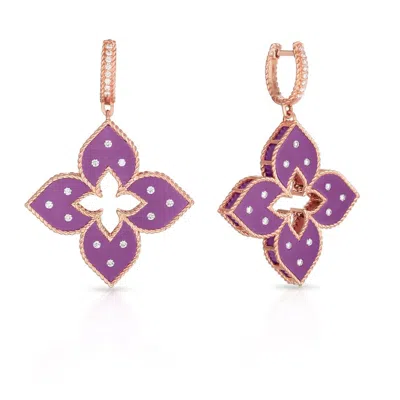 Roberto Coin 18k Rose Gold Venetian Princess Medium Diamond & Purple Titanium Flower Earrings In ["purple","pink","gold Tone","rose Gold Tone"]