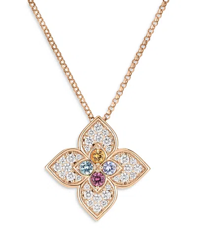 Roberto Coin 18k Rose Gold Venetian Princess Carnival Multi Gemstone & Diamond Flower Pendant Necklace, 16-17 In Multi/pink
