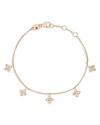 ROBERTO COIN 18K ROSE GOLD VERONA LOVE BY THE INCH DIAMOND FLOWER FIVE CHARM BRACELET