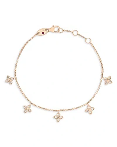 Roberto Coin 18k Rose Gold Love By The Inch Diamond Flower Five Charm Bracelet