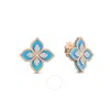 Roberto Coin 18k Rose / White Gold Venetian Princess Diamond & Turquoise Flower Stud Earrings - 8882 In Blue