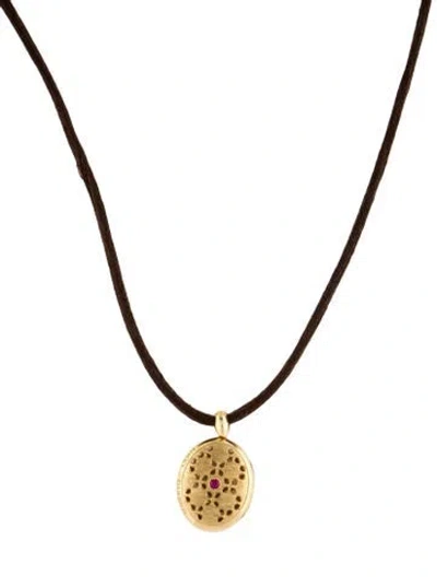 Pre-owned Roberto Coin 18k Ruby & Diamond Granada Locket Pendant Cord Necklace, 17" In Brown