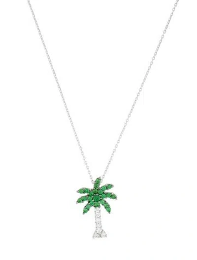 Pre-owned Roberto Coin 18k Tsavorite Garnet & Diamond Palm Tree Pendant Necklace, 18" In Multicolor