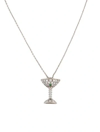 Pre-owned Roberto Coin 18k Tsavorites & Diamond Martini Glass Pendant Necklace, 18" In Multicolor