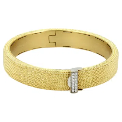 Pre-owned Roberto Coin 18k Two Tone Gold Diamond Wide Textured Bangle Bracelet In Multi