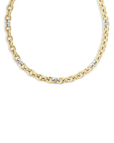 Roberto Coin 18k White & Yellow Gold Chains Diamond Link Collar Necklace, 16