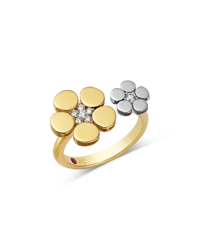 Roberto Coin 18k White & Yellow Gold Daisy Diamond Cuff Ring In Pattern
