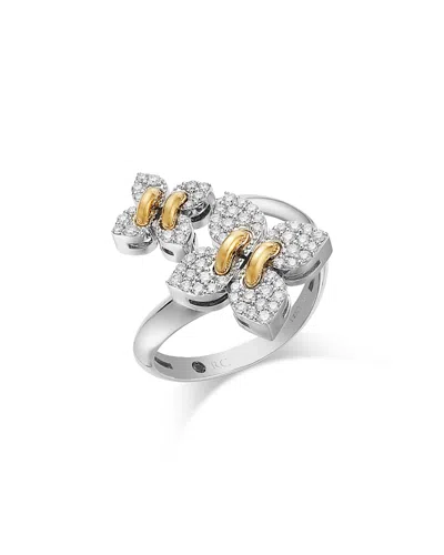 Roberto Coin 18k White & Yellow Gold Love In Verona Flower Bypass Ring In Silver