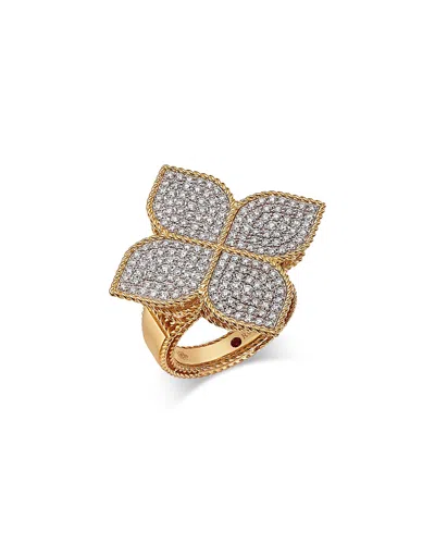 Roberto Coin 18k White & Yellow Gold Princess Flower Diamond Flower Ring