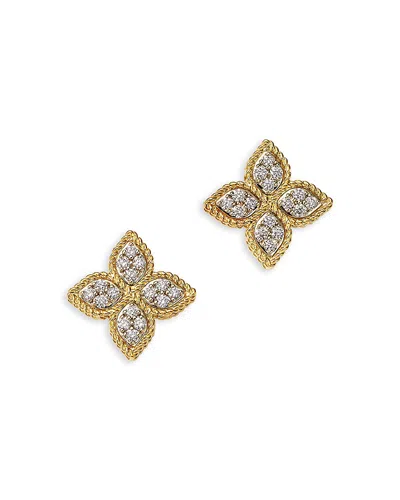 Roberto Coin 18k White & Yellow Gold Princess Flower Diamond Stud Earrings